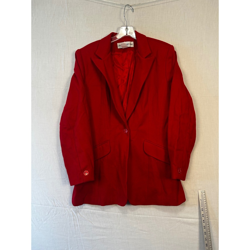Adolfo Studio Womens Red 100% Wool Blazer Jacket Size 16 Made in USA 21-3769-3